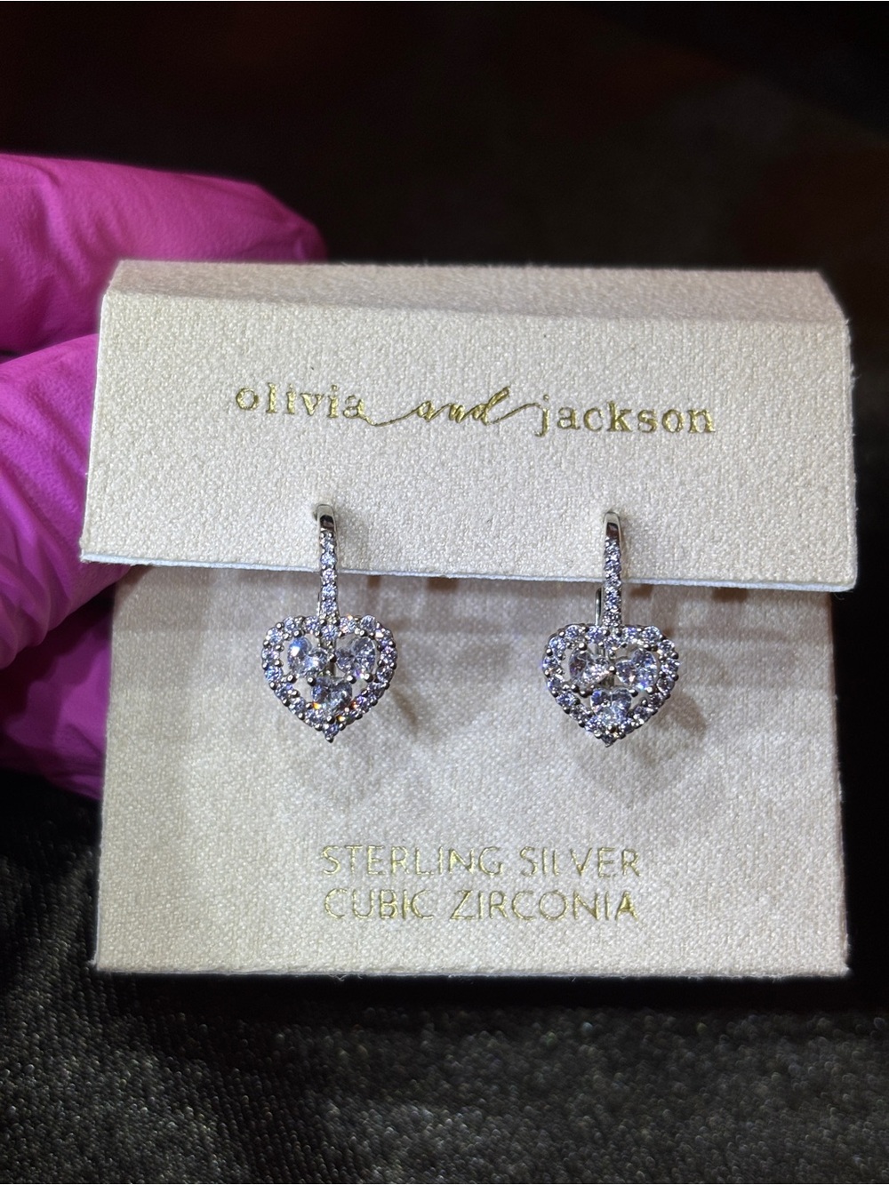 Olivia and Jackson .925 Sterling Silver AAA CZ Heart Halo Cluster Hoop Earrings